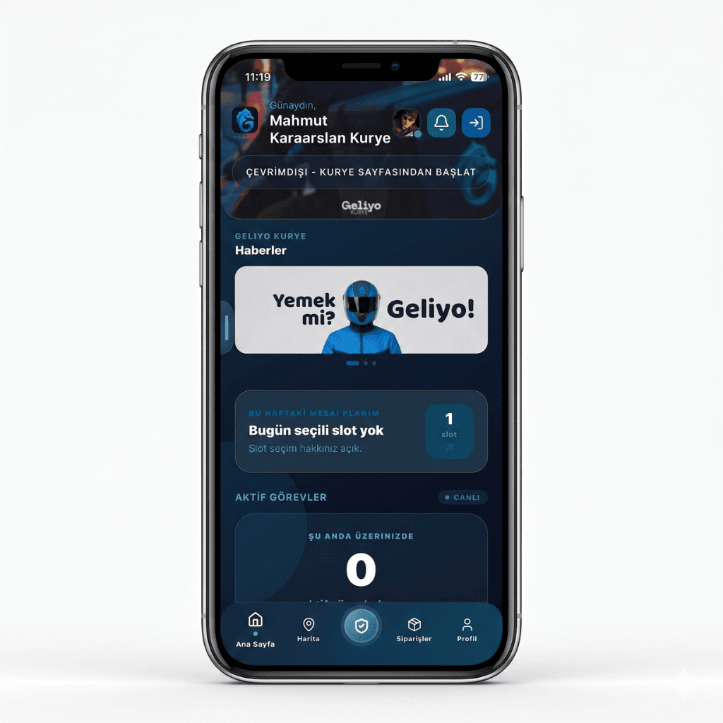 Geliyo Kurye mobil uygulama — görev akışı ekranı